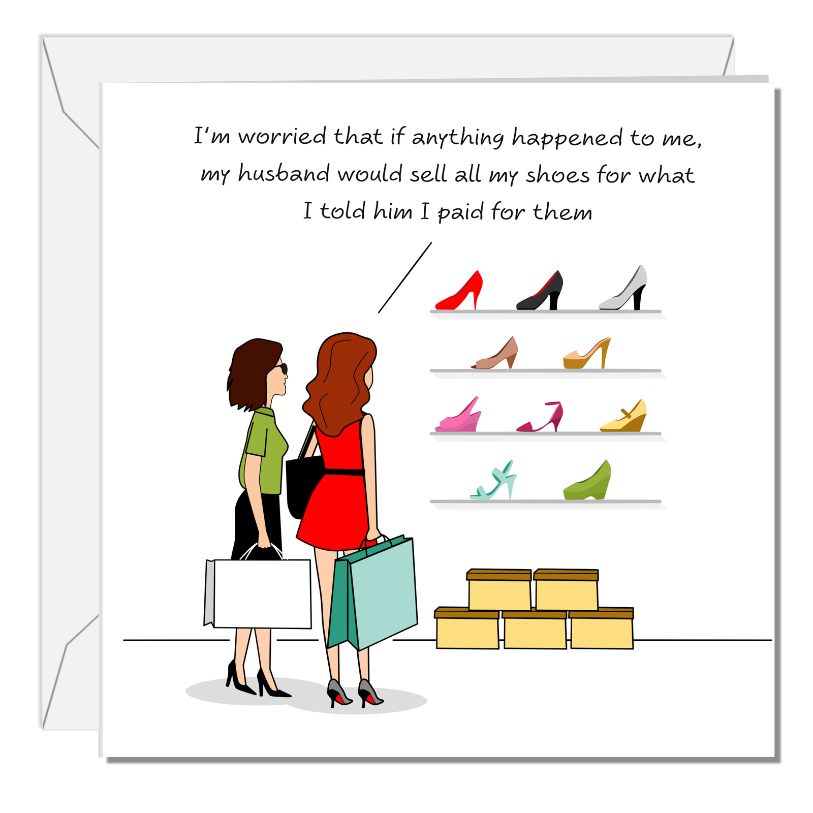 Funny Birthday Card for wife, Husband or Family with Shoe Collection Humorous Shopping Fashion Joke