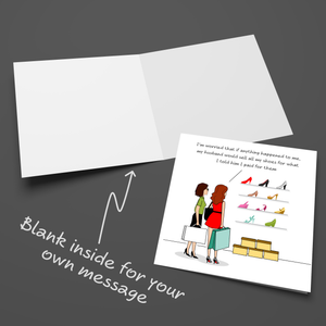 Funny Birthday Card for wife, Husband or Family with Shoe Collection Humorous Shopping Fashion Joke