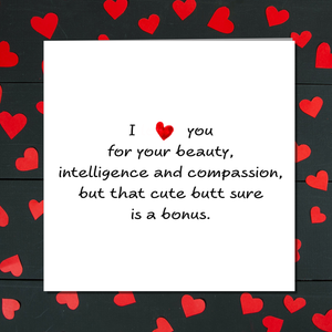 Funny Anniversary Card, Birthday Card, Valentine's Day Card for girlfriend or wife - Cute Butt - Humorous rude saucy risque Valentine card.