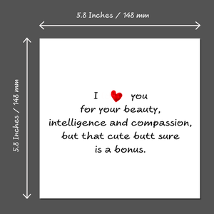 Funny Anniversary Card, Birthday Card, Valentine's Day Card for girlfriend or wife - Cute Butt - Humorous rude saucy risque Valentine card.