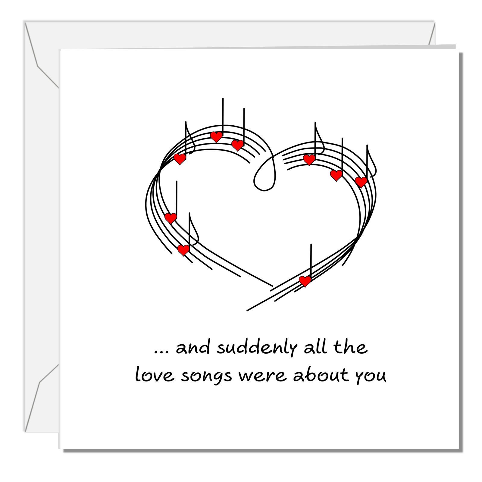 Love Song Anniversary, Birthday or Valentines Day Card for boyfriend, girlfriend, wife, or husband - heart music lyrics