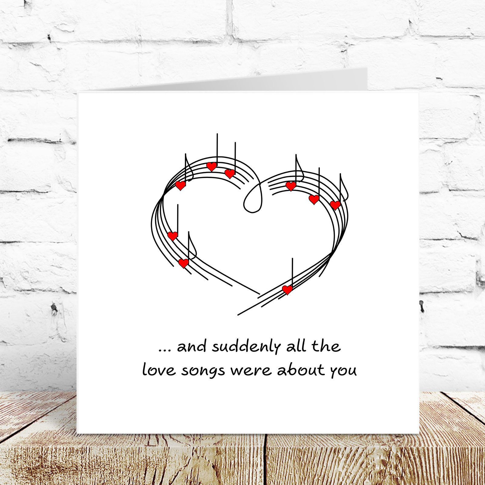 Love Song Anniversary, Birthday or Valentines Day Card for boyfriend, girlfriend, wife, or husband - heart music lyrics