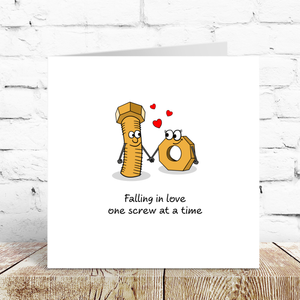 Rude Valentine's Card for Boyfriend Girlfriend Fiance Husband Wife Falling in Love Cartoon Screw Naughty Cheeky