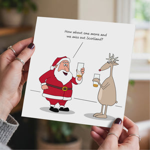 Funny Christmas Card - Humorous Scotland Drinking Santa & Reindeer Joke