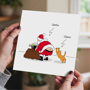 Funny Cat Christmas Card Santa Claus Claws Sack of Toys Cheeky Cute Humorous Cartoon Dad Father Son Daughter