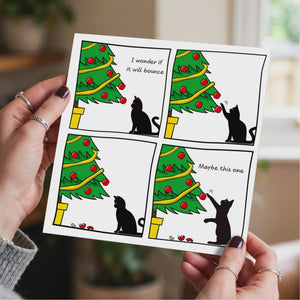 Funny Cat Christmas Card for your Friends or Family Will it Bounce Tree and Baubles Humorous / Humour