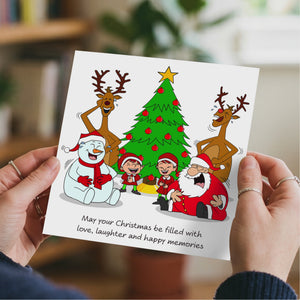 Funny Christmas Card for your Special Friends or Family - Love Laughter Memories - Santa Elves Reindeer Snowman - Humorous / Humour