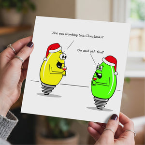 Funny Joke Christmas Card for family, friends, children, work colleague - humorous humour lights tree decoration
