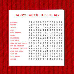 40th birthday card wordsearch quiz puzzle