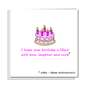 Funny Birthday Cake Card Girl Female Friend Funny Humorous Rude Adult Naughty Risque Pun Quote