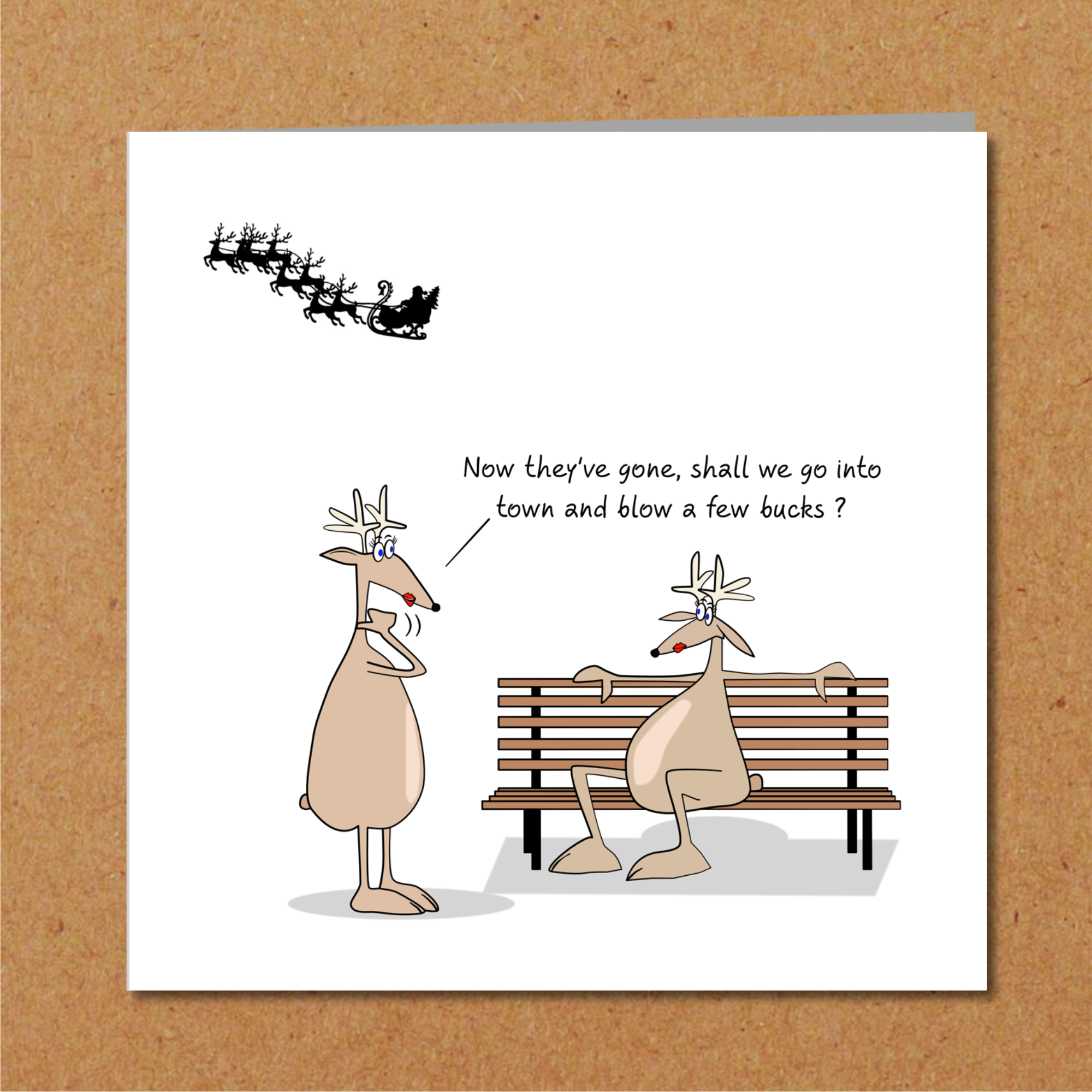Rude Christmas Card for family or friends - sexy, adult and naughty reindeer - humorous amusing