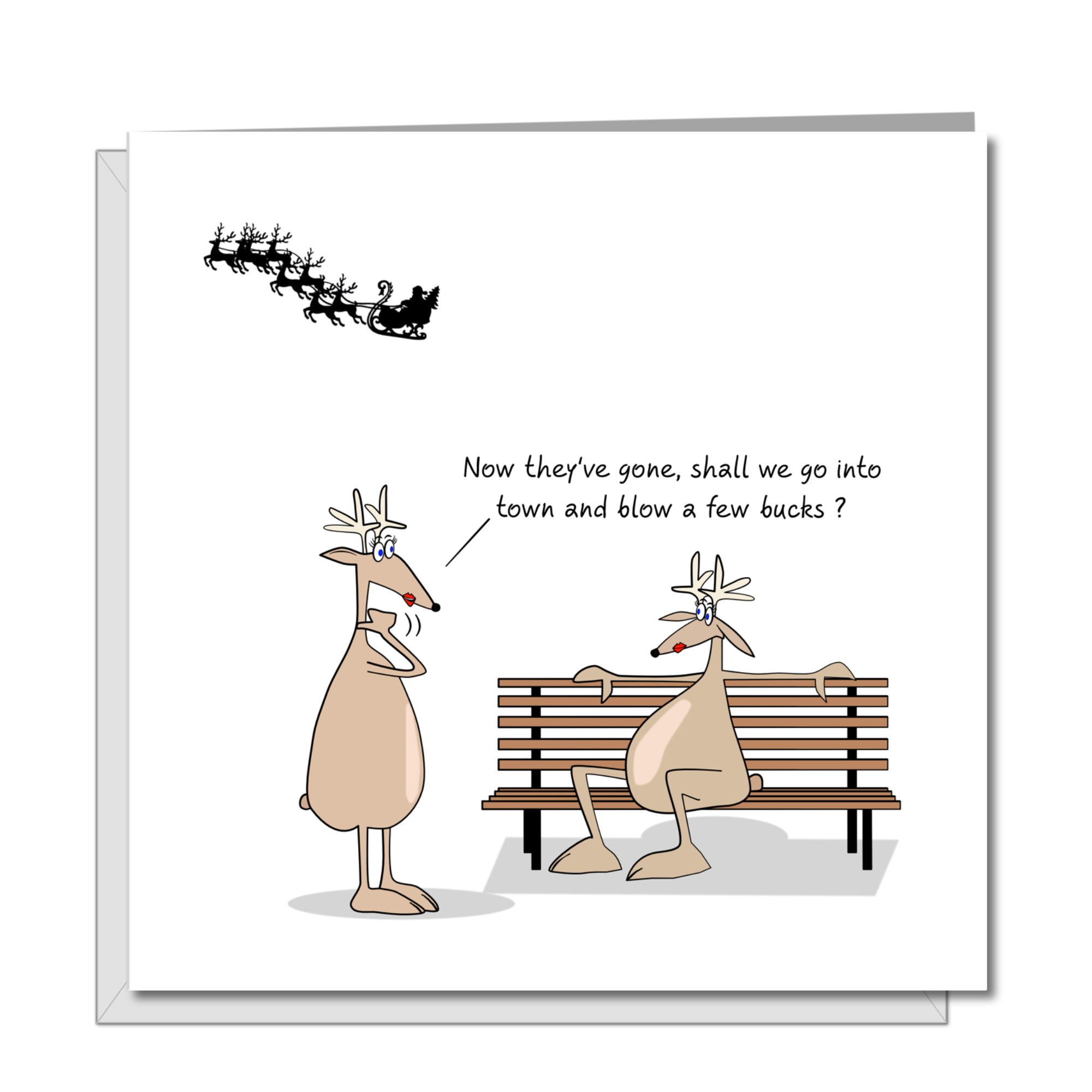 Rude Christmas Card for family or friends - sexy, adult and naughty reindeer - humorous amusing
