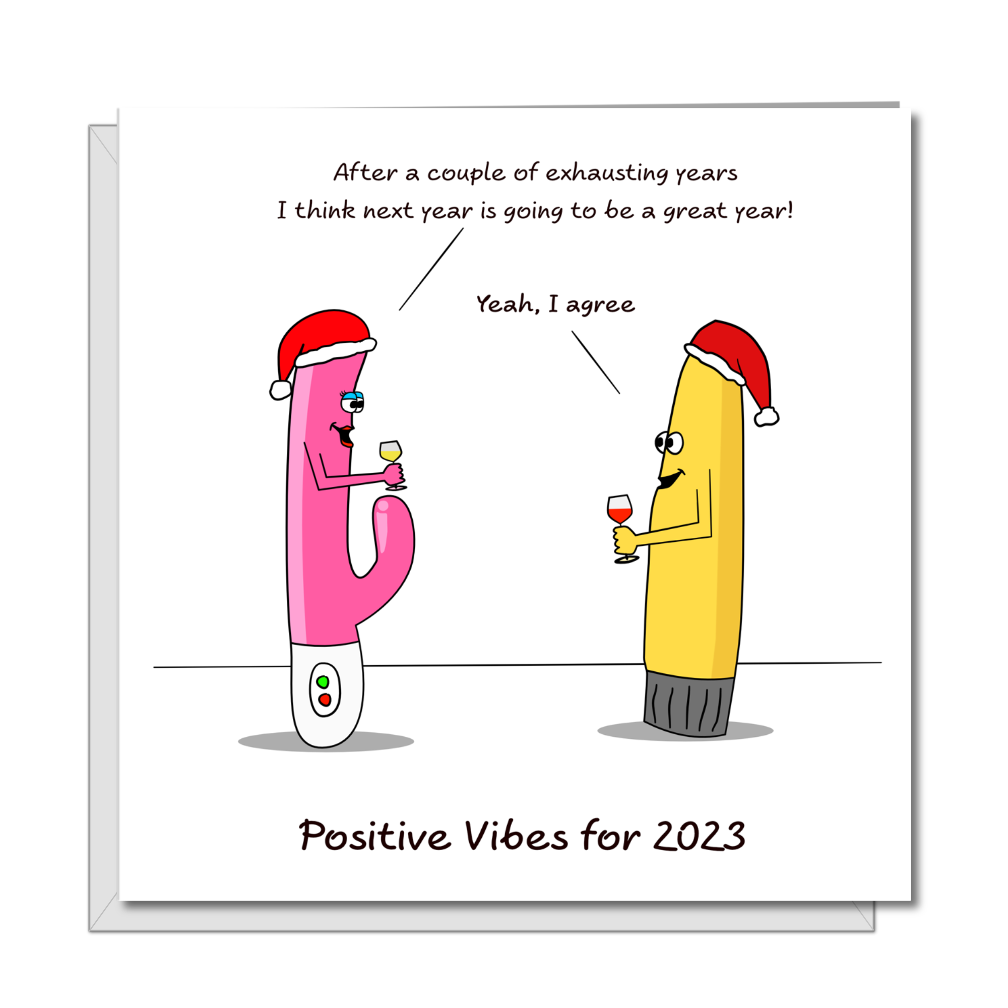 Funny Joke Christmas Card for wife, girlfriend or friends - positive vibes happy 2023 - humorous humour rude naughty sexy vibrator