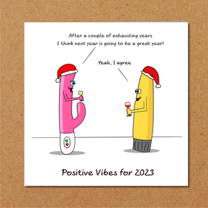 Funny Joke Christmas Card for wife, girlfriend or friends - positive vibes happy 2023 - humorous humour rude naughty sexy vibrator