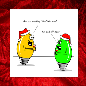 Funny Joke Christmas Card for family, friends, children, work colleague - humorous humour lights tree decoration