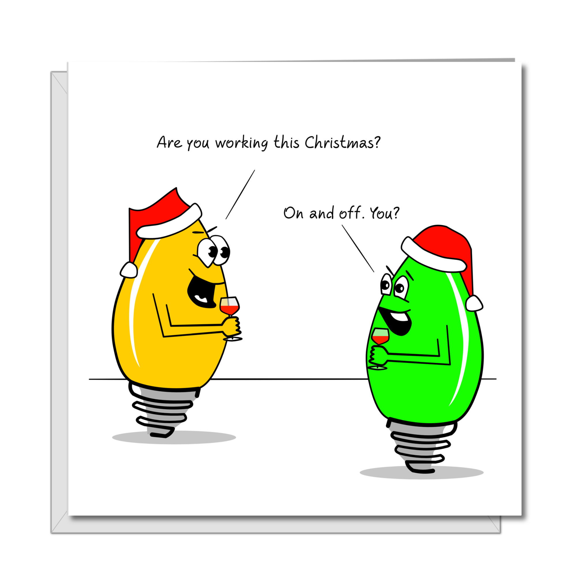 Funny Joke Christmas Card for family, friends, children, work colleague - humorous humour lights tree decoration
