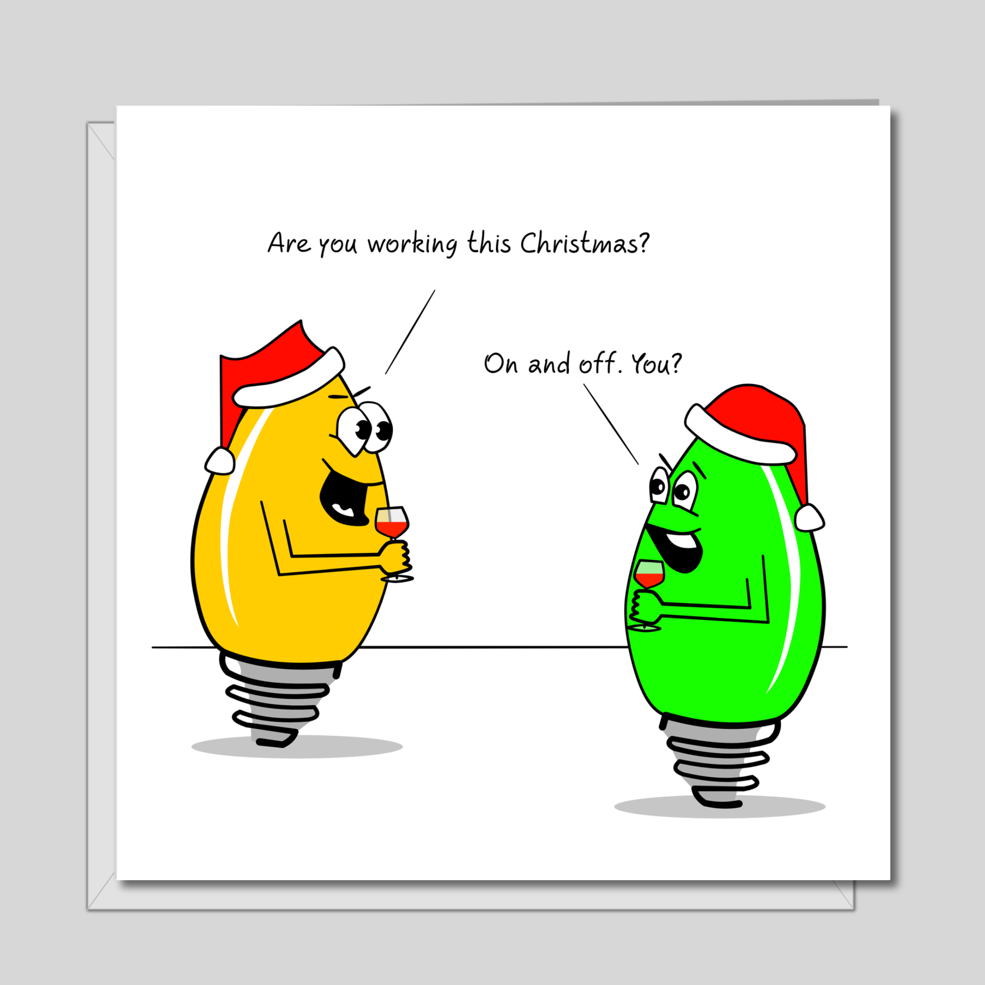 Funny Joke Christmas Card for family, friends, children, work colleague - humorous humour lights tree decoration