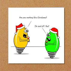 Funny Joke Christmas Card for family, friends, children, work colleague - humorous humour lights tree decoration