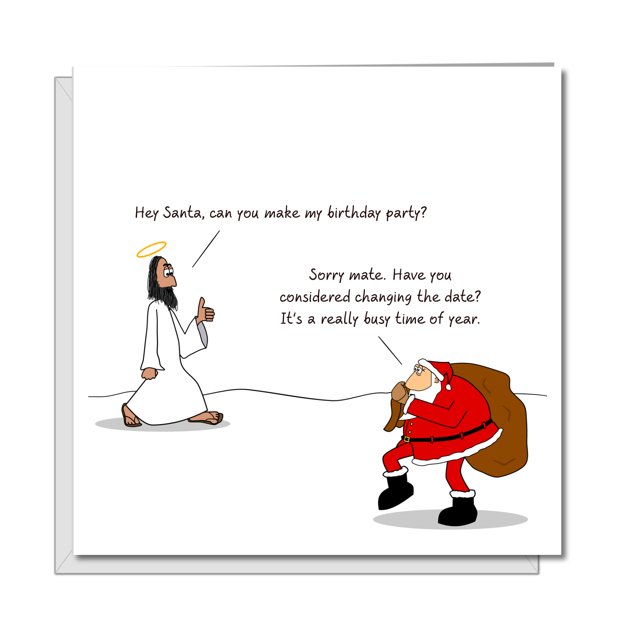 Funny Christmas Card - Jesus and Santa Claus - Humorous / Humor - Joke Cartoon