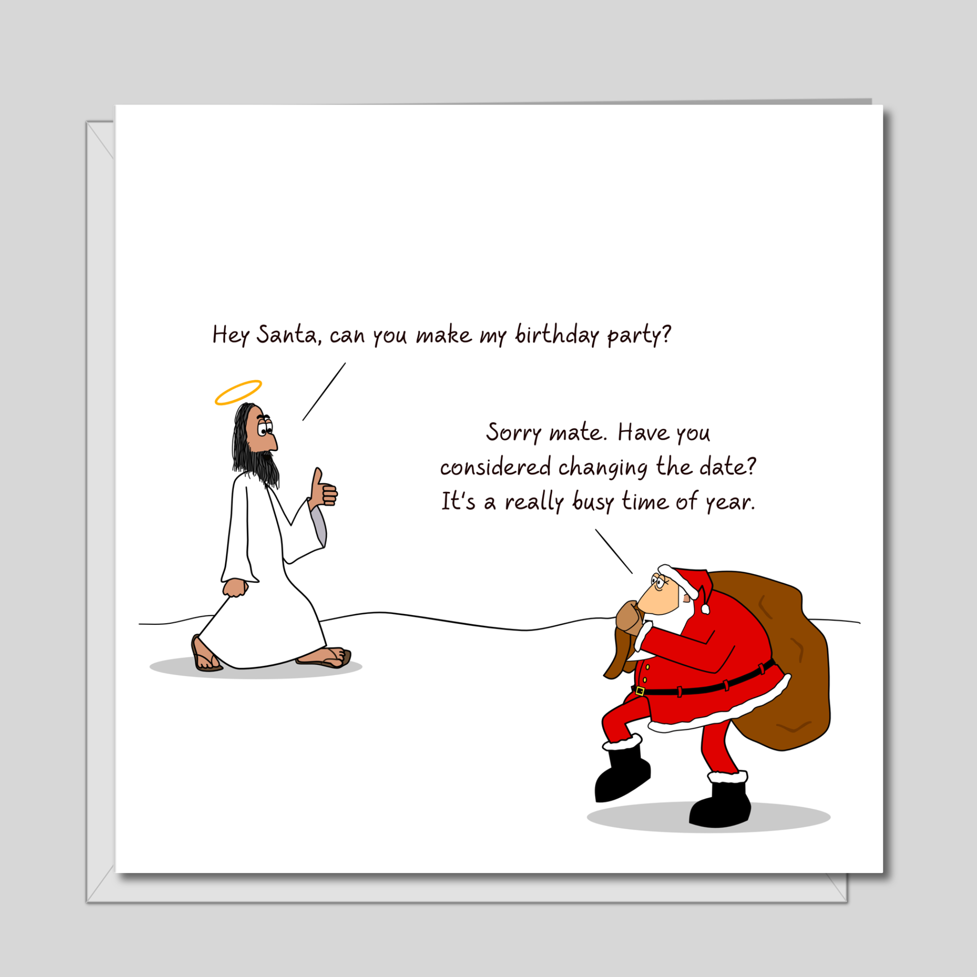 Funny Christmas Card - Jesus and Santa Claus - Humorous / Humor - Joke Cartoon