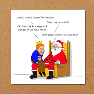 Funny Prince Harry and Meghan Markle Christmas Card - Harry with Santa Claus - Royal Family Respect - Unicorn Humorous / Humor - Joke Cartoon Fun