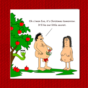 Funny Christmas Card - Adam and Eve - Cheeky Rude Humorous / Humor - Joke Cartoon Fun - Boyfriend Girlfriend Friends Family