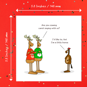 Funny Christmas Card for all the family, friends, children, work colleague - humorous reindeer horse cartoon. Cheeky cute design by Swizzoo