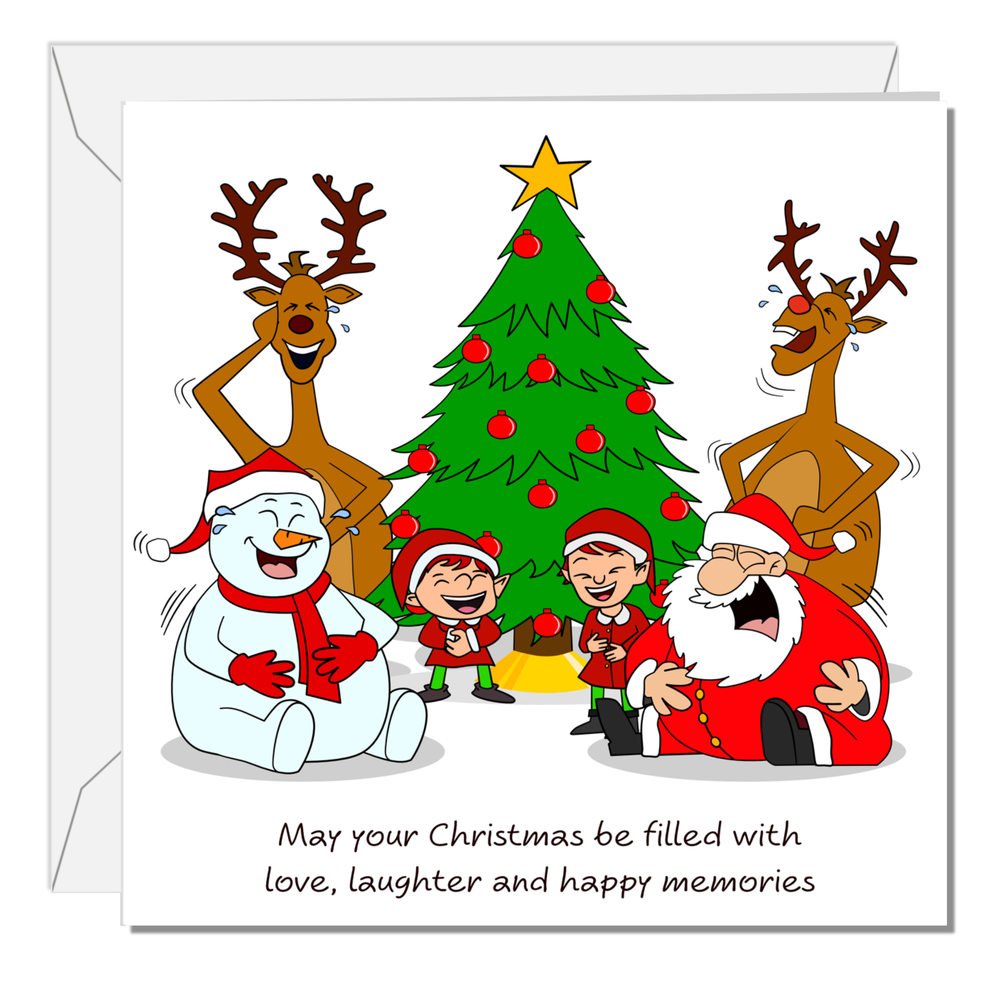 Funny Christmas Card for your Special Friends or Family - Love Laughter Memories - Santa Elves Reindeer Snowman - Humorous / Humour