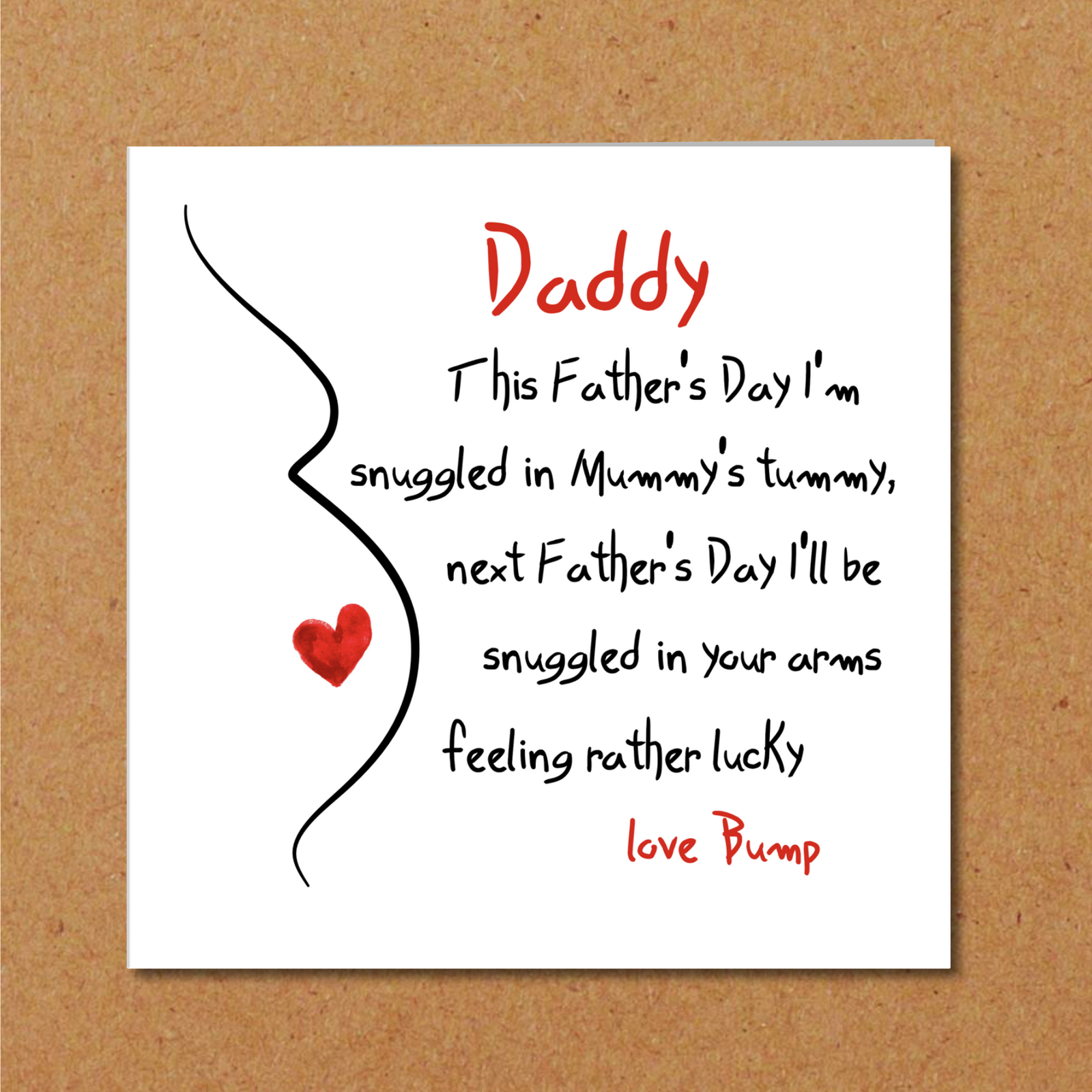 Father's Day Card for new Dad/ partner from bump / unborn baby from Mom Mum Mummy hand drawn happy daddy papa