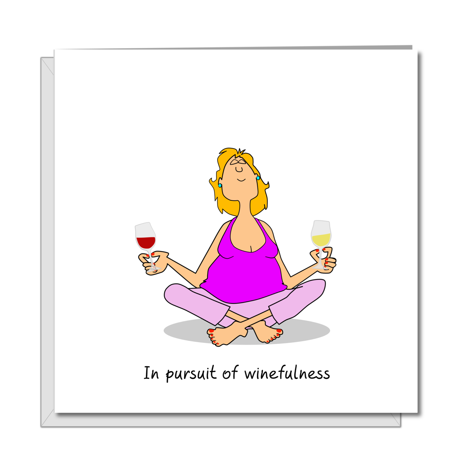 Mindfulness wine Birthday card for Mum Mom Girlfriend or Girl Friend. Friendship Any occasion card. Funny, humorous and fun. Winefulness
