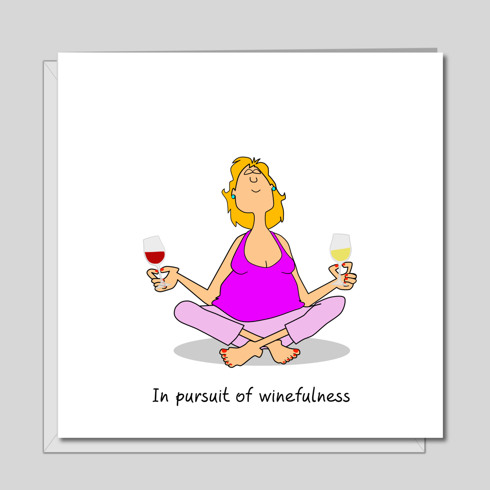 Mindfulness wine Birthday card for Mum Mom Girlfriend or Girl Friend. Friendship Any occasion card. Funny, humorous and fun. Winefulness