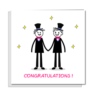 LGBT Same Sex Gay Engagement Wedding Card grooms partners - Congratulations same sex getting Married card - Fun cheeky male men hand drawn