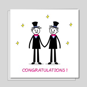 LGBT Same Sex Gay Engagement Wedding Card grooms partners - Congratulations same sex getting Married card - Fun cheeky male men hand drawn