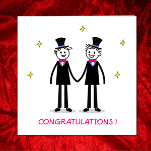 LGBT Same Sex Gay Engagement Wedding Card grooms partners - Congratulations same sex getting Married card - Fun cheeky male men hand drawn