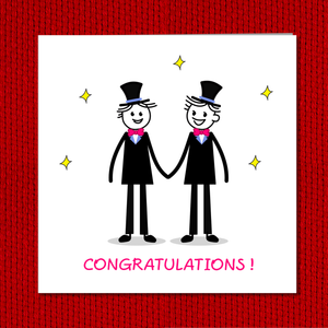 LGBT Same Sex Gay Engagement Wedding Card grooms partners - Congratulations same sex getting Married card - Fun cheeky male men hand drawn