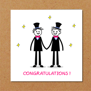 LGBT Same Sex Gay Engagement Wedding Card grooms partners - Congratulations same sex getting Married card - Fun cheeky male men hand drawn