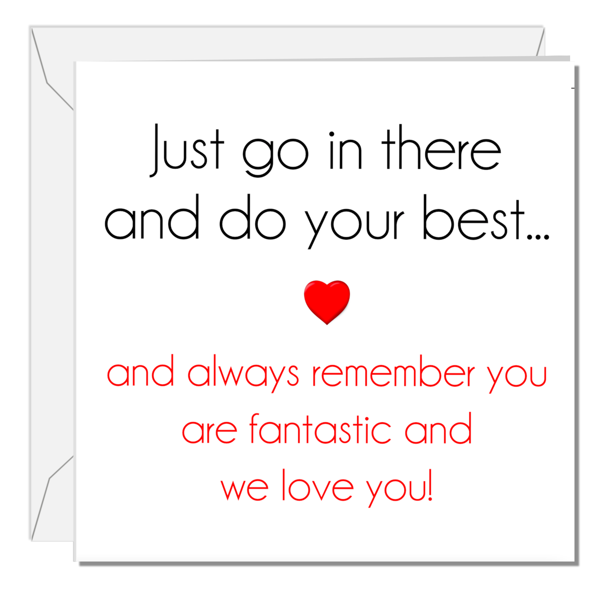 Good Luck Card - Exams (GCSE, A Levels, Sats), driving test, new job, challenge, university - minimalist heart black red