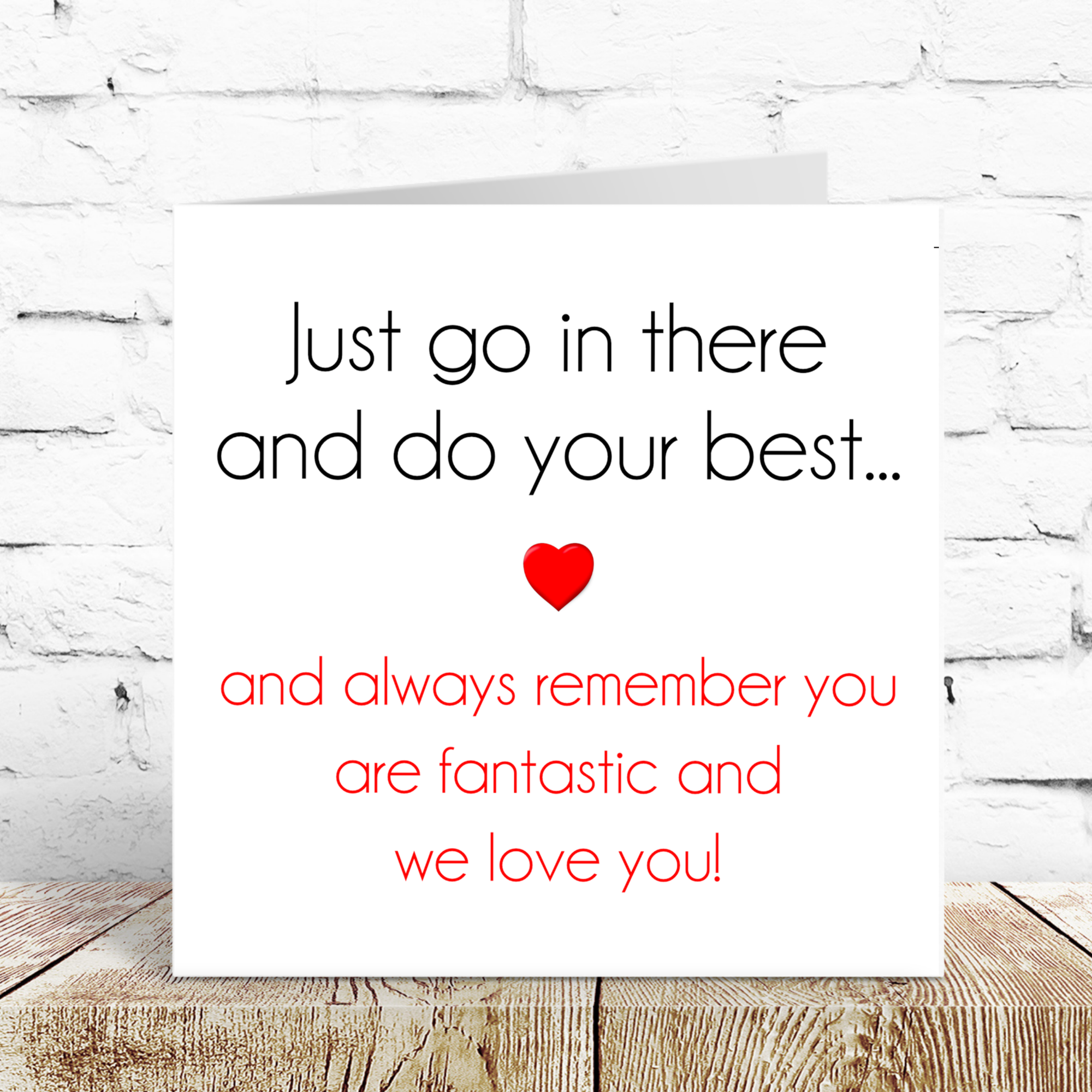 Good Luck Card - Exams (GCSE, A Levels, Sats), driving test, new job, challenge, university - minimalist heart black red