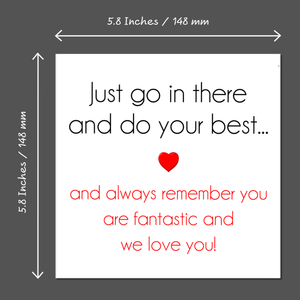 Good Luck Card - Exams (GCSE, A Levels, Sats), driving test, new job, challenge, university - minimalist heart black red