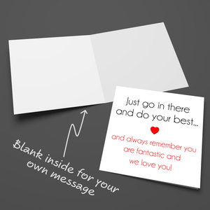 Good Luck Card - Exams (GCSE, A Levels, Sats), driving test, new job, challenge, university - minimalist heart black red