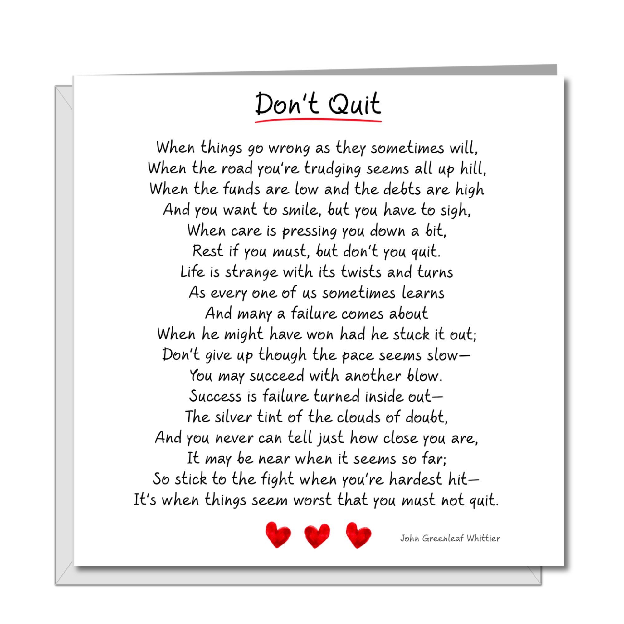 Don't Quit Card - Good Luck, Tough Times Difficult Problems Lost Job Divorce Commiserations Friendship Hard Times Poem
