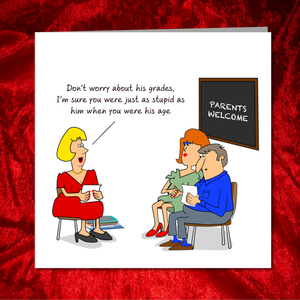 Funny Birthday Card / Teacher Thank You Card - children school parents - humorous amusing cartoon