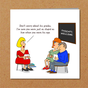 Funny Birthday Card / Teacher Thank You Card - children school parents - humorous amusing cartoon
