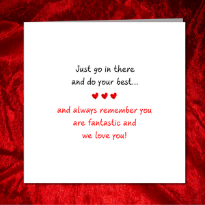 Good Luck Card - exams, driving test, new job, challenge, university - minimalist heart black red