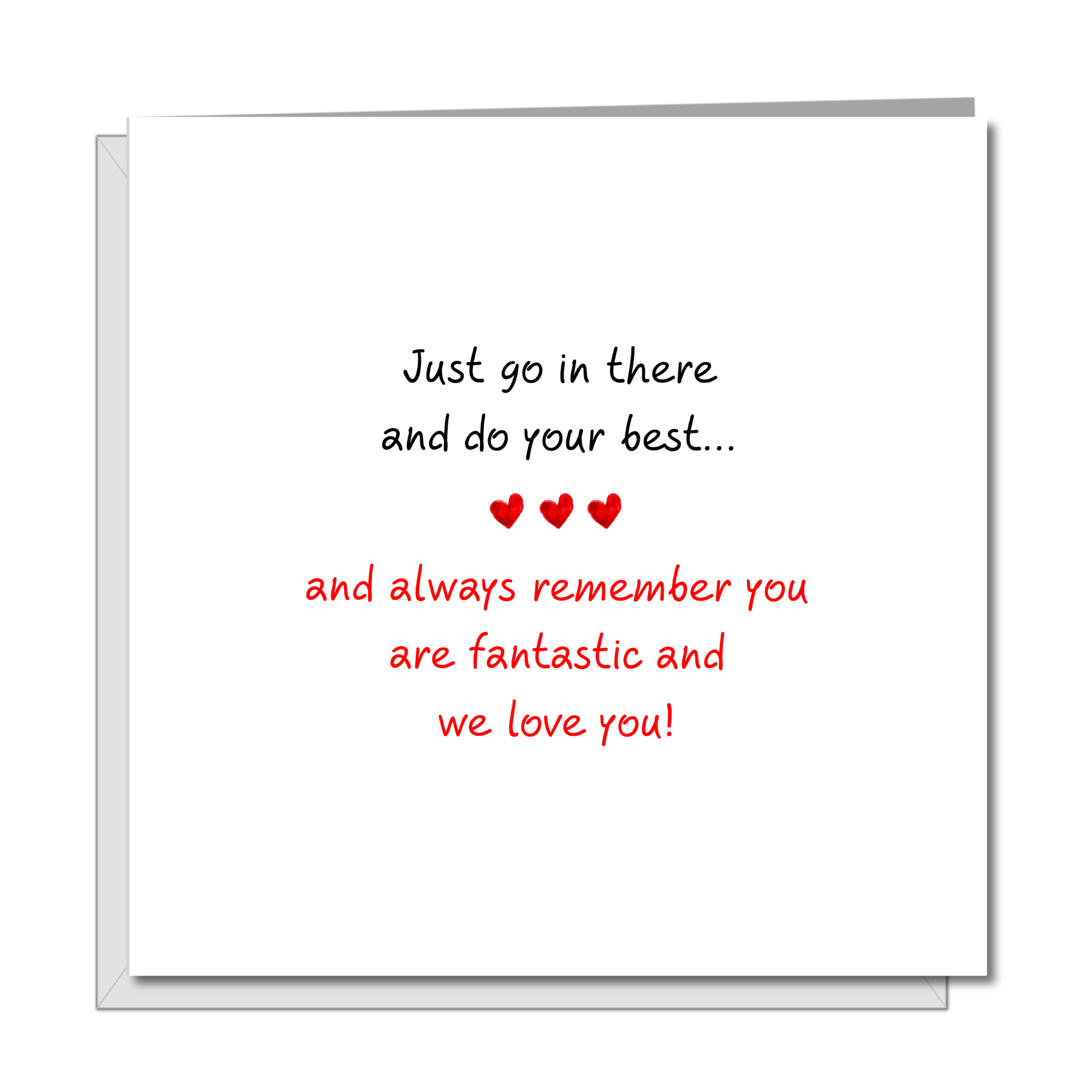 Good Luck Card - exams, driving test, new job, challenge, university - minimalist heart black red