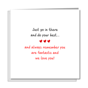 Good Luck Card - exams, driving test, new job, challenge, university - minimalist heart black red