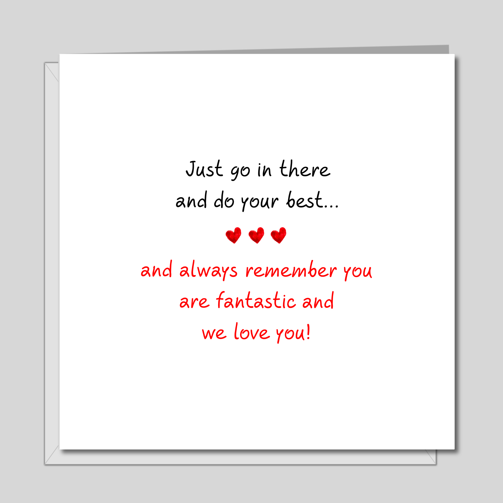 Good Luck Card - exams, driving test, new job, challenge, university - minimalist heart black red