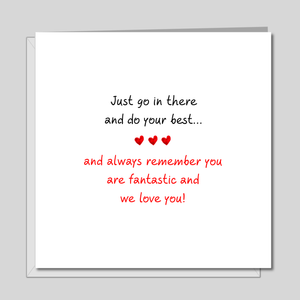 Good Luck Card - exams, driving test, new job, challenge, university - minimalist heart black red