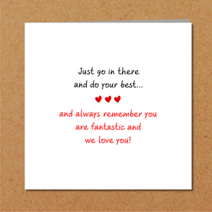 Good Luck Card - exams, driving test, new job, challenge, university - minimalist heart black red