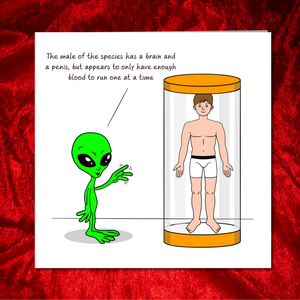 Funny Birthday Card for husband, boyfriend, male friend, men, uncle - humorous amusing - brains alien rude naughty adult 18 21 30 40